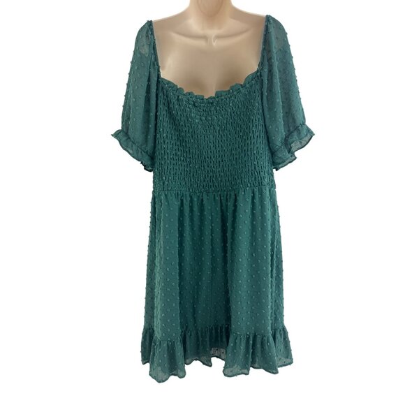 As U Wish Green Smocked Bodice Swiss Dot Ruffle Hem Dress Size 3X 22 24 Plus Sz - Picture 4 of 9